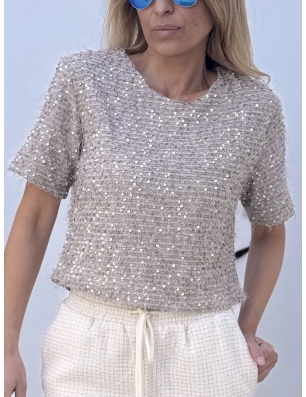 Top sequins Lili Sidonio pour Molly bracken, manches courtes, ELF968CH