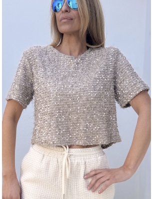 Top sequins Lili Sidonio pour Molly bracken, manches courtes, ELF968CH