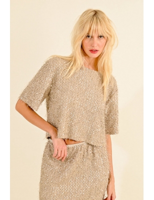 Top sequins Lili Sidonio pour Molly bracken, manches courtes, ELF968CH