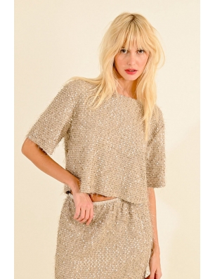 Top sequins Lili Sidonio pour Molly bracken, manches courtes, ELF968CH