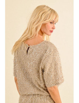 Top sequins Lili Sidonio pour Molly bracken, manches courtes, ELF968CH