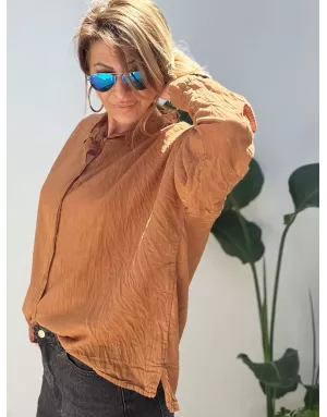Chemise marron en coton froissé, banditas from Marseille, référence : agata