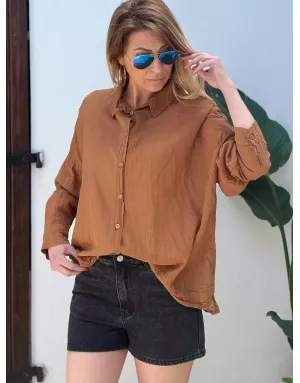 Chemise marron en coton froissé, banditas from Marseille, référence : agata