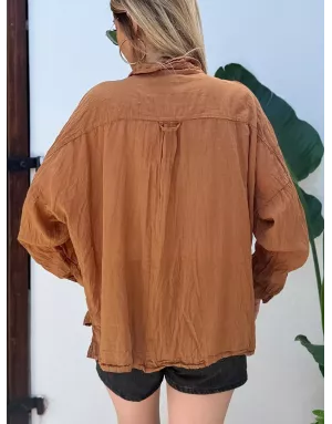 Chemise marron en coton froissé, banditas from Marseille, référence : agata