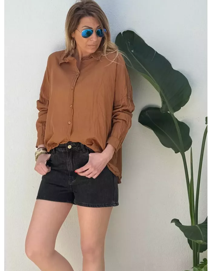 Chemise marron en coton froissé, banditas from Marseille, référence : agata