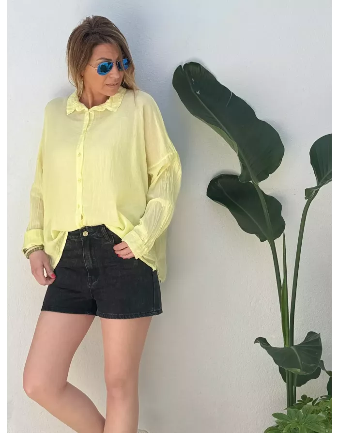 Chemise jaune en coton froissé, banditas from Marseille, référence : agata