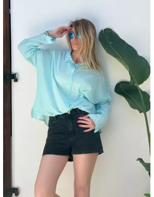 Chemise turquoise en coton froissé, banditas from Marseille, référence : agata