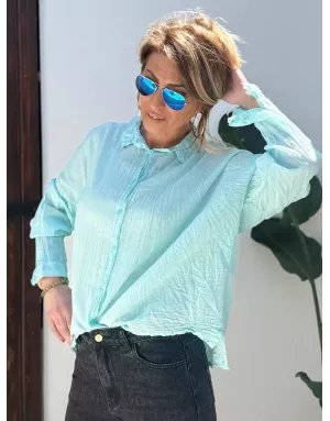 Chemise turquoise en coton froissé, banditas from Marseille, référence : agata