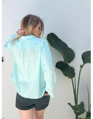 Chemise turquoise en coton froissé, banditas from Marseille, référence : agata