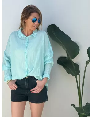 Chemise turquoise en coton froissé, banditas from Marseille, référence : agata