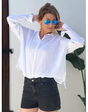 Chemise blanche en coton froissé, banditas from Marseille, référence : agata