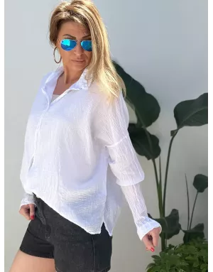 Chemise blanche en coton froissé, banditas from Marseille, référence : agata