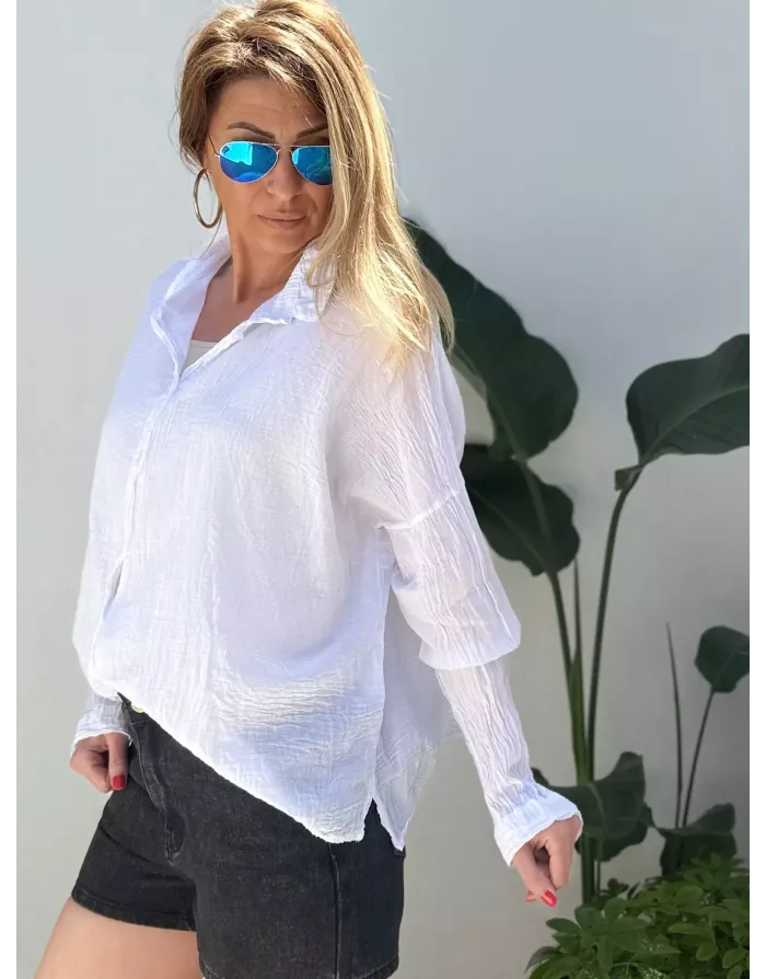 Chemise blanche en coton froissé, banditas from Marseille, référence : agata