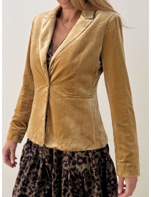 Blazer panne de velours Molly Bracken, coloris beige doré, référence T1147CH