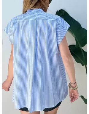 Chemise rayée, 100% coton, col jabot vichy, sans manches - Référence : Sunbury