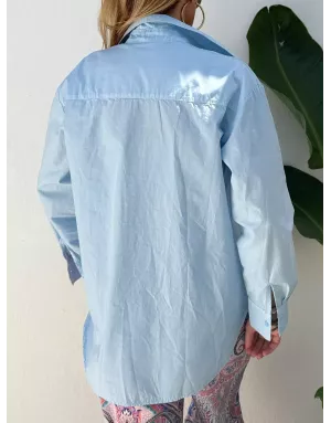 Chemise masculine, broderie LOVE YOU, coloris bleu, 100% coton, manches longues- Référence : Wellton