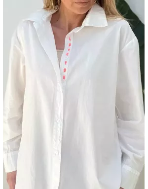 Chemise masculine, broderie LOVE YOU, coloris blanc, 100% coton, manches longues- Référence : Wellton