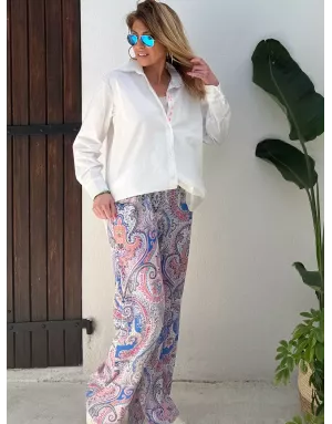 Chemise masculine, broderie LOVE YOU, coloris blanc, 100% coton, manches longues- Référence : Wellton