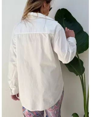 Chemise masculine, broderie LOVE YOU, coloris blanc, 100% coton, manches longues- Référence : Wellton