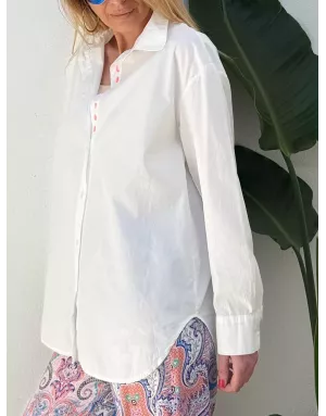 Chemise masculine, broderie LOVE YOU, coloris blanc, 100% coton, manches longues- Référence : Wellton