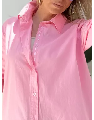 Chemise masculine, broderie LOVE YOU, coloris rose, 100% coton, manches longues- Référence : Wellton