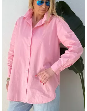 Chemise masculine, broderie LOVE YOU, coloris rose, 100% coton, manches longues- Référence : Wellton