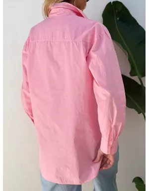 Chemise masculine, broderie LOVE YOU, coloris rose, 100% coton, manches longues- Référence : Wellton