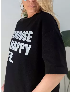 Tee-shirt message "choose a happy life", 100% coton, matière french terry à l'extérieur, manches courtes- Référence : Valence