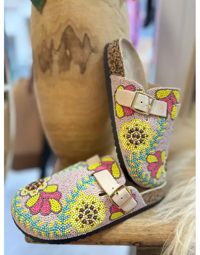 Sabots d'été avec perles, style bohème chic