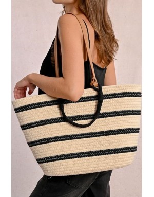 Sac forme panier Molly Bracken, grand format, bi-colore rayé, matière coton - H161DE