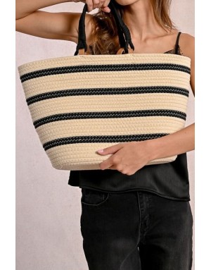 Sac forme panier Molly Bracken, grand format, bi-colore rayé, matière coton - H161DE