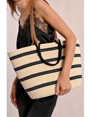 Sac forme panier Molly Bracken, grand format, bi-colore rayé, matière coton - H161DE