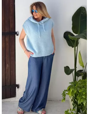 Pull mohair sans manches et capuche, bleu layette - Sélection Samsara
