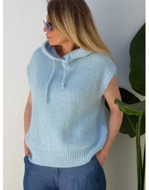 Pull mohair sans manches et capuche, bleu layette - Sélection Samsara