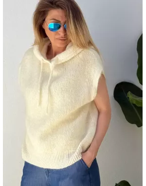Pull mohair sans manches et capuche, blanc cassé- Sélection Samsara
