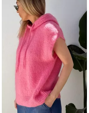 Pull mohair sans manches et capuche, rose bonbon- Sélection Samsara
