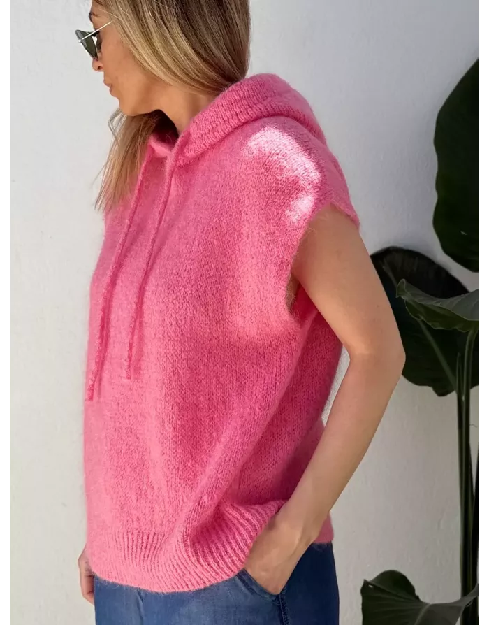 Pull mohair sans manches et capuche, rose bonbon- Sélection Samsara