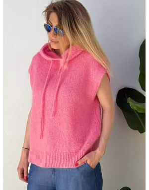 Pull mohair sans manches et capuche, rose bonbon- Sélection Samsara