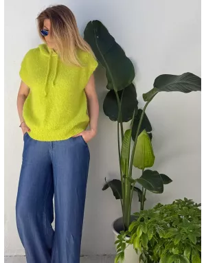Pull mohair sans manches et capuche, vert anis- Sélection Samsara