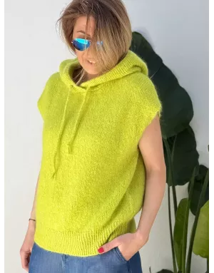 Pull mohair sans manches et capuche, vert anis- Sélection Samsara