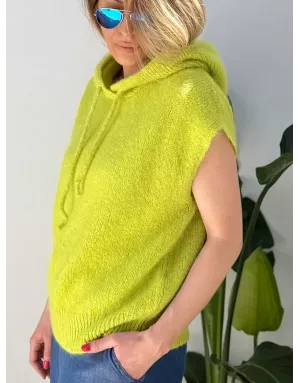 Pull mohair sans manches et capuche, vert anis- Sélection Samsara