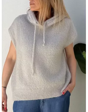 Pull mohair sans manches et capuche, gris perle- Sélection Samsara
