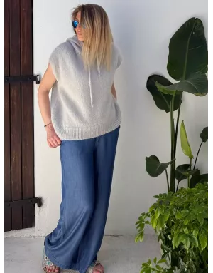 Pull mohair sans manches et capuche, gris perle- Sélection Samsara