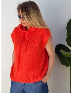 Pull mohair sans manches et capuche, orange- Sélection Samsara
