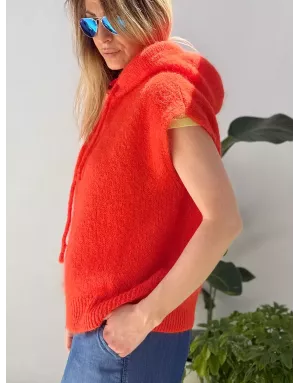 Pull mohair sans manches et capuche, orange- Sélection Samsara