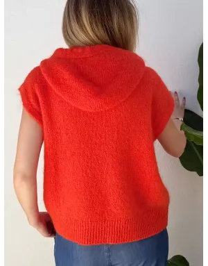 Pull mohair sans manches et capuche, orange- Sélection Samsara