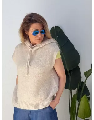 Pull mohair sans manches et capuche, beige- Sélection Samsara
