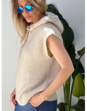 Pull mohair sans manches et capuche, beige- Sélection Samsara