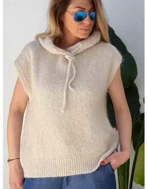 Pull mohair sans manches et capuche, beige- Sélection Samsara