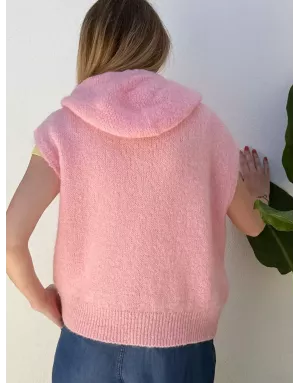 Pull mohair sans manches et capuche, rose tendre- Sélection Samsara